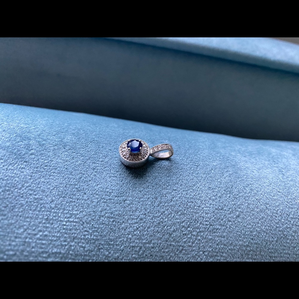 Sapphire 14K White Gold Pendant with Diamonds